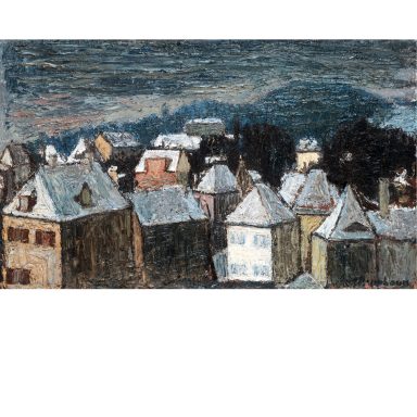Theodor Rosenhauer: "Winterlandschaft, Blick von Hoflößnitz, und verso: Stillleben mit Zinnkrug, Figur und Masken"
